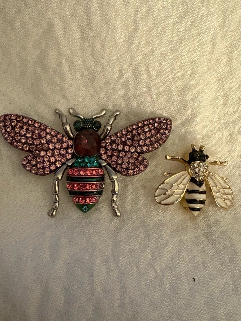 Rhinestone Bee Brooches - Pink, Green & Gold Accents